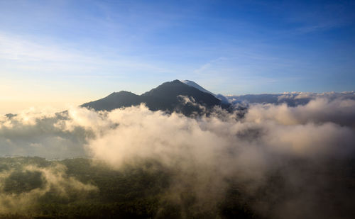 Scenic view of mountains against sky during sunset