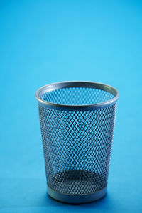 High angle view of blue table against white background