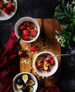 High angle view of breakfast served on table