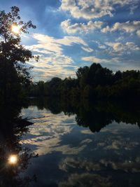 Scenic view of lake against sky during sunset