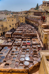 High angle view of buildings in city
