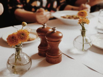 High angle view of red chili pepper on table