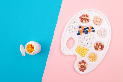 High angle view of breakfast on table