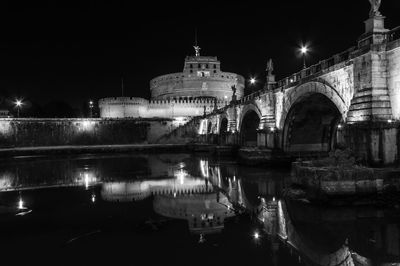 Reflection of illuminated buildings in water at night