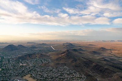 High angle view of cityscape against sky
