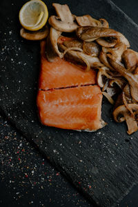 High angle view of fish on table