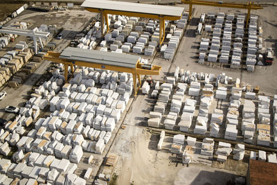 High angle view of machinery at industry