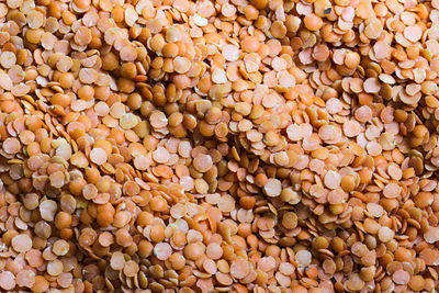 Yellow lentils, detail texture background, closeup of lentils background