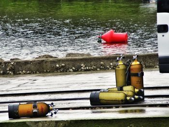 Red container on water