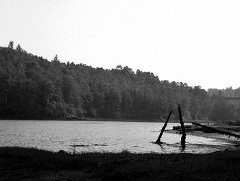 Scenic view of lake against clear sky