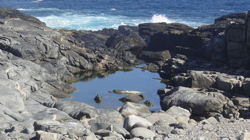 Scenic view of sea and rocks