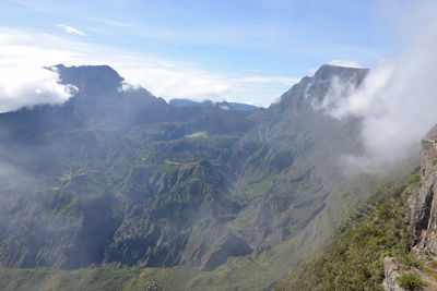 Panoramic view of majestic mountains against sky