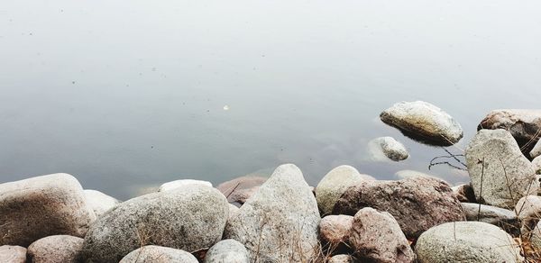 High angle view of stones on beach