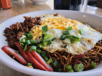 Close-up of breakfast served in plate