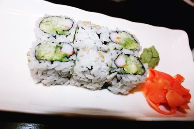 Close-up of sushi in plate