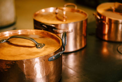 Close-up of containers on table