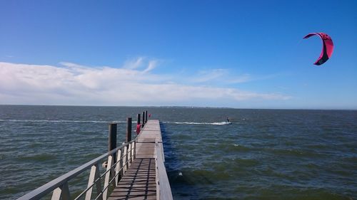 Scenic view of sea against blue sky