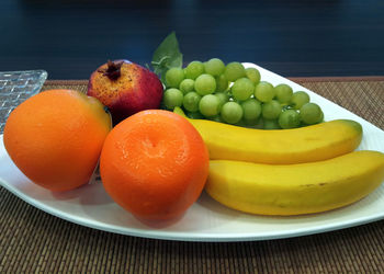 Close-up of fruits in bowl on table