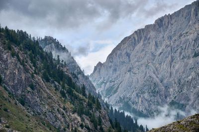 Scenic view of mountains against cloudy sky