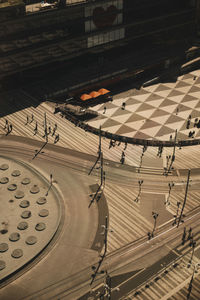 High angle view of public square at stockholm during sunny day