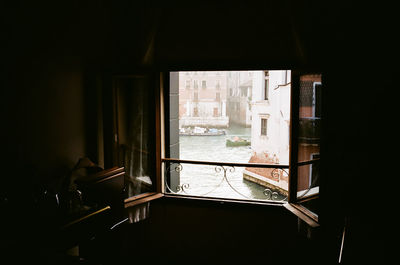 Buildings seen through window