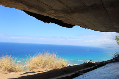 Scenic view of sea against blue sky