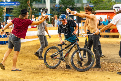 People riding bicycle