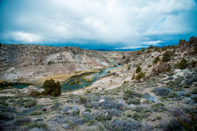 Scenic view of rocky mountains against sky