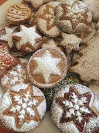 High angle view of cookies