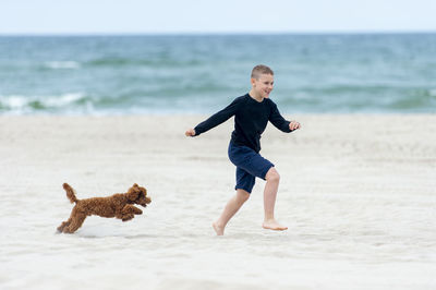 Full length of dog running on beach