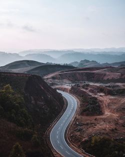 High angle view of road on mountain against sky