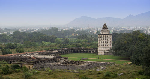 View of castle on mountain against sky