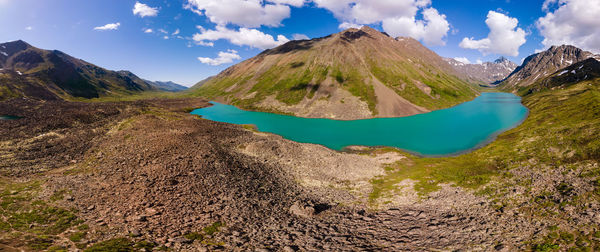 Panoramic view of volcanic landscape against sky