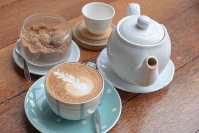 High angle view of coffee on table