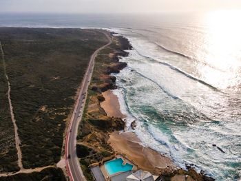 High angle view of beach against sky