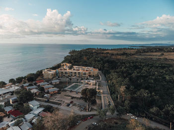 High angle view of townscape against sky