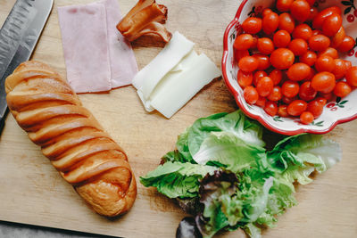 High angle view of breakfast on table