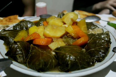 High angle view of chopped vegetables in bowl