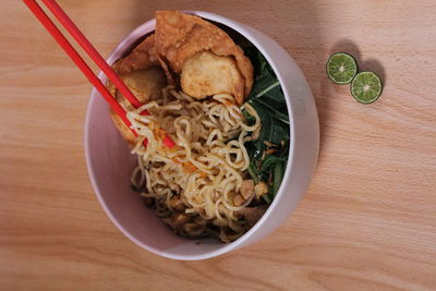 High angle view of meal served in bowl