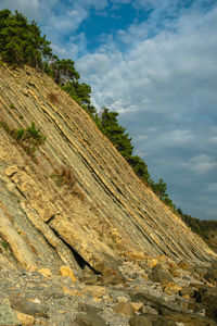 Low angle view of rock formation against sky