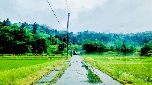 Road amidst field against sky