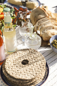 High angle view of fresh crispbread on dining table