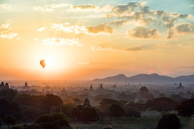 Temple at bagan archaeological zone during sunset