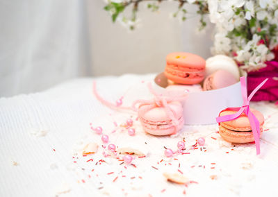 Close-up of macaroons on table