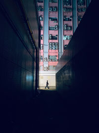 Silhouette man walking in building