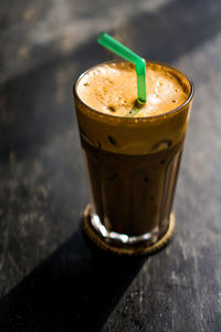 High angle view of coffee on table