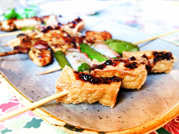 High angle view of food in plate on table