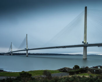 Suspension bridge over river