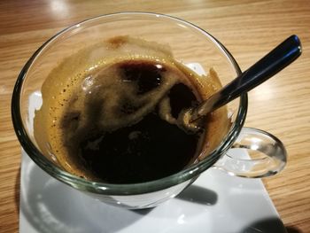 High angle view of coffee on table