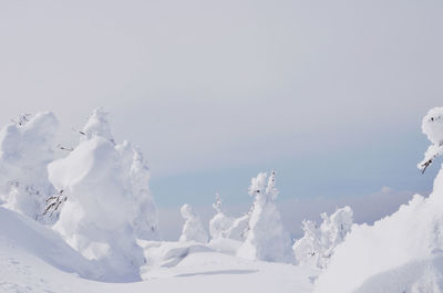 Snow covered landscape against sky